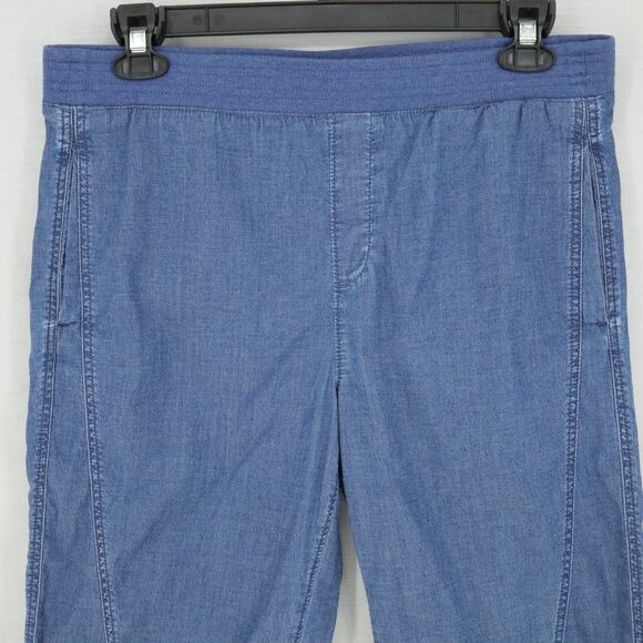 Chicos Pants 2 Womens Large Blue Chambray Pull On Elastic Waist Roll Tab Cuffs - Picture 5 of 14